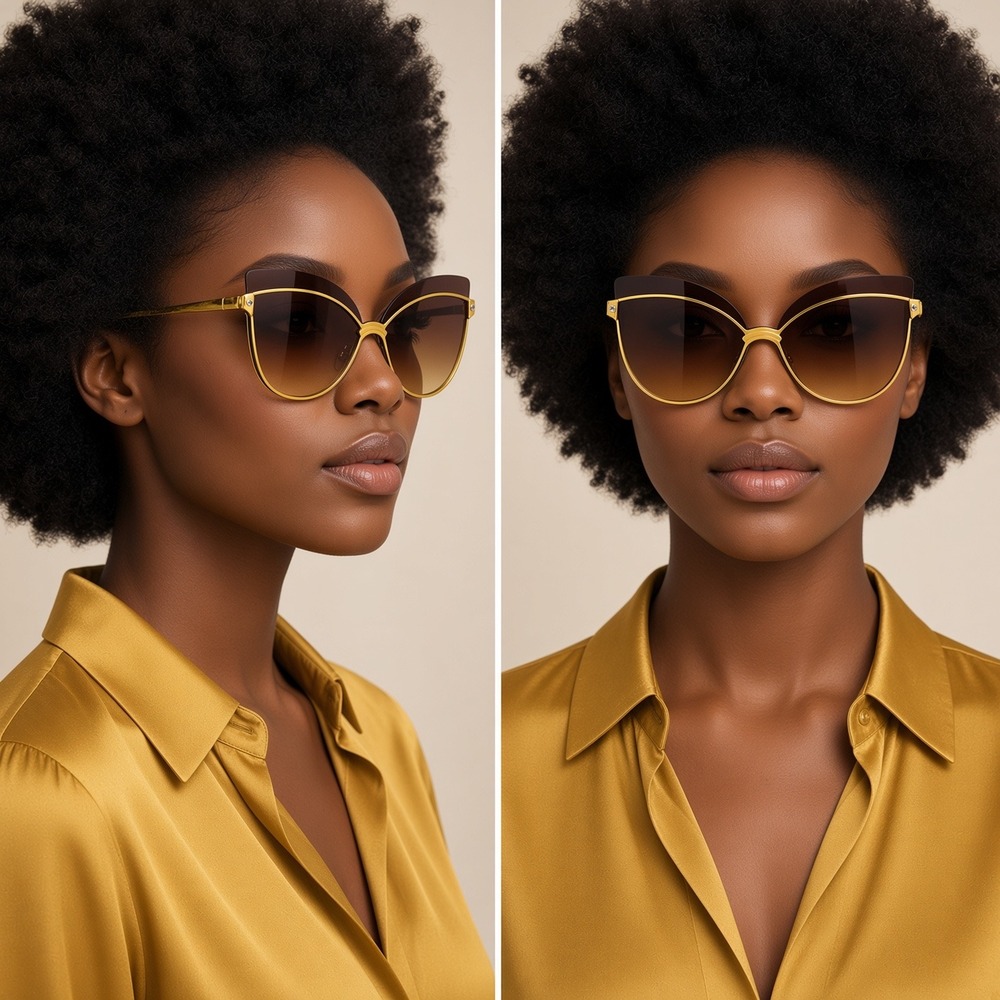 Women Fashion Trendy Sunglasses Brown Gradient Butterfly Metal Frame Eyewear New